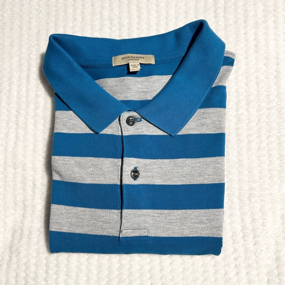 Burberry London Men’s Teal and White Striped Polo Shirt, Size L - Picture 6 of 6